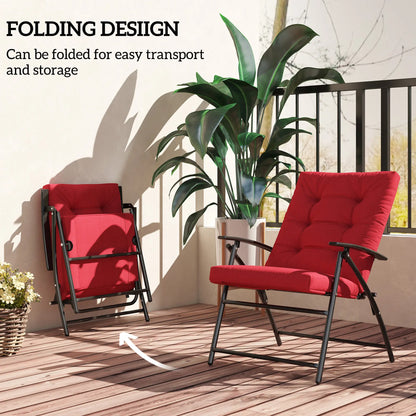 Foldable Lounge Chair, Fabric Recliner, Outdoor Lounger with Armrest, Metal Frame, Red Patio Chairs at Gallery Canada