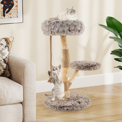 Modern Wooden Cat Tree Tower with Perch and Natural Jute Scratching Posts, Brown Cat Trees Condos & Scratchers at Gallery Canada