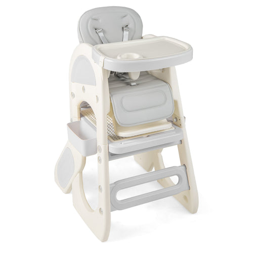 Convertible Baby High Chair with Double-layer Tray and Adjustable Backrest-Grey, Gray