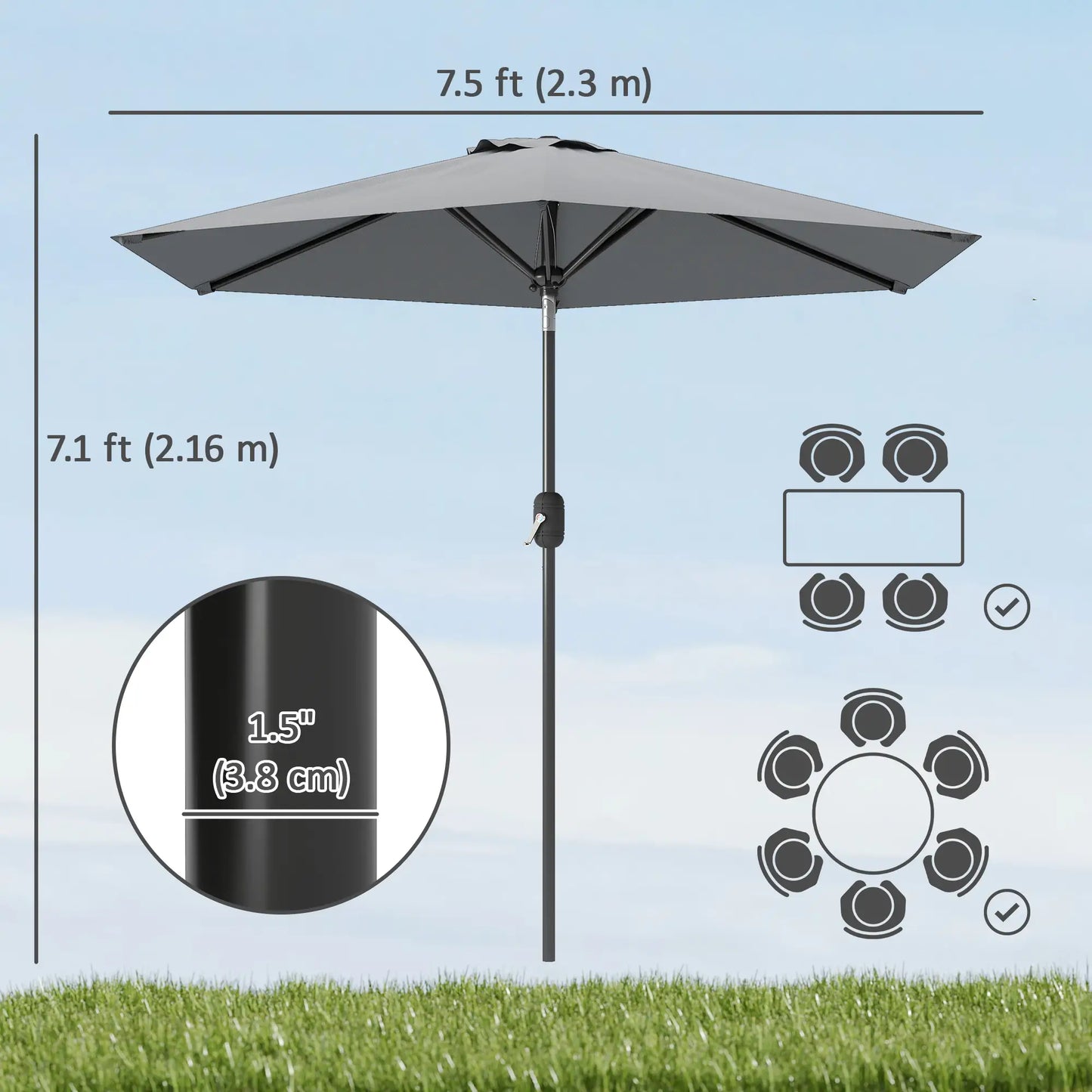 Outdoor Patio Sun Umbrella, 6 Ribs, Light Grey Patio Umbrellas at Gallery Canada
