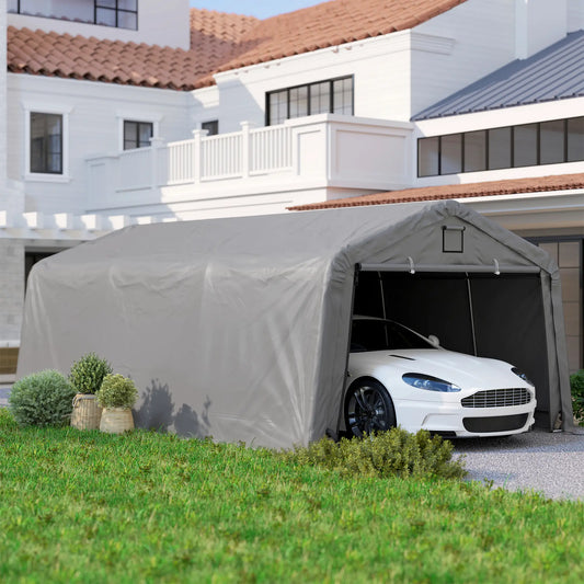 12' x 20' Portable Garage, Heavy Duty Carport Canopy, Light Grey Car Shelters Light Grey at Gallery Canada