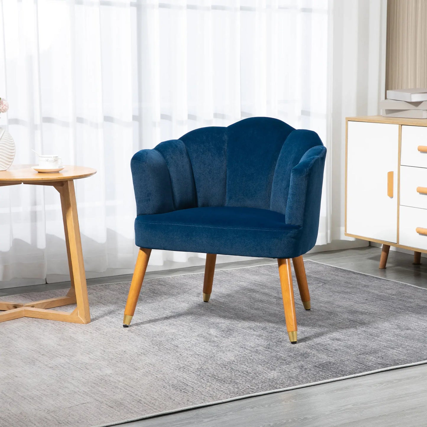 Modern Accent Chair, Upholstered Velvet Armchair with Wood Legs, Blue Accent Chairs at Gallery Canada