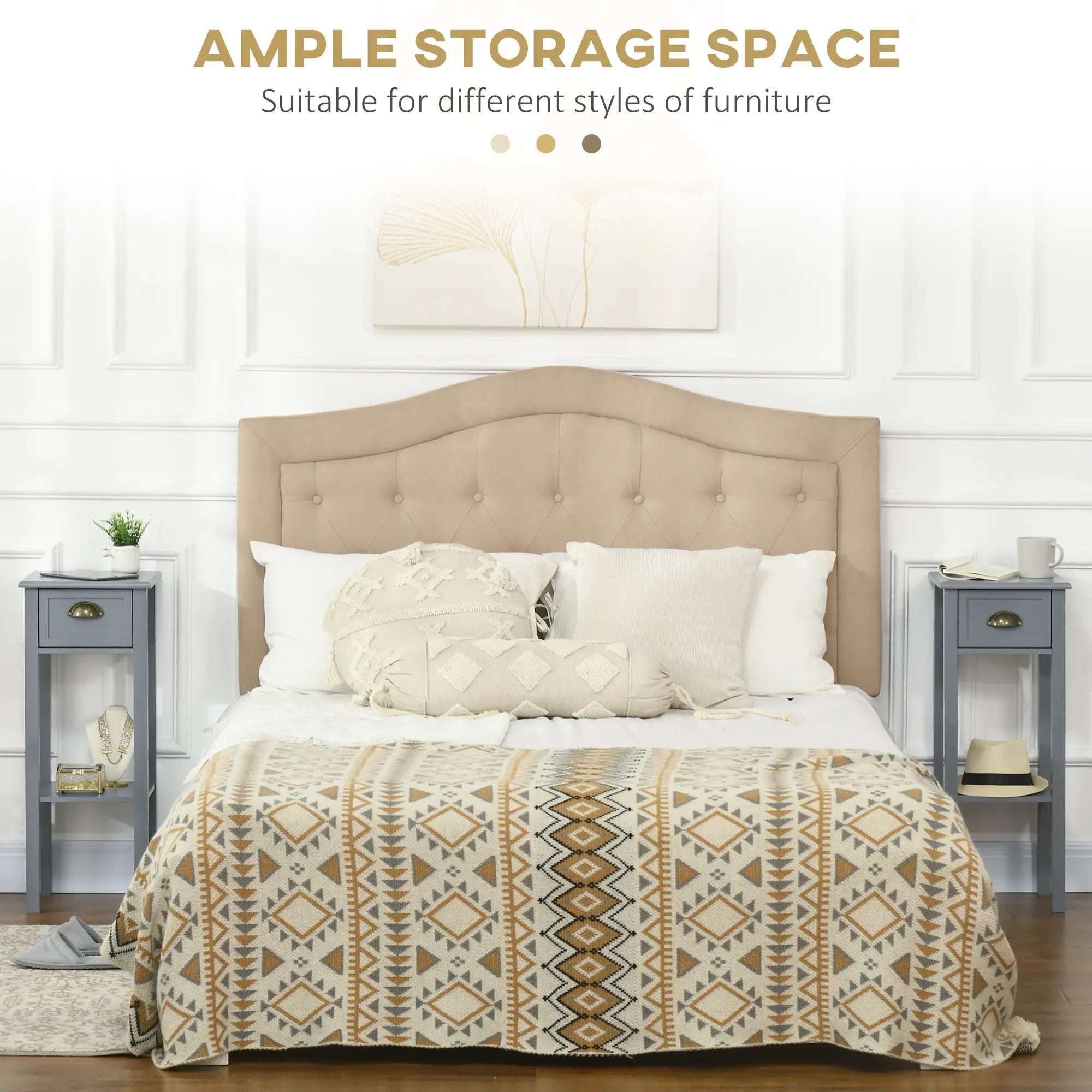 Narrow Side Table Set of 2, 2 Tier with Drawer, Shelf, Grey Side Tables at Gallery Canada