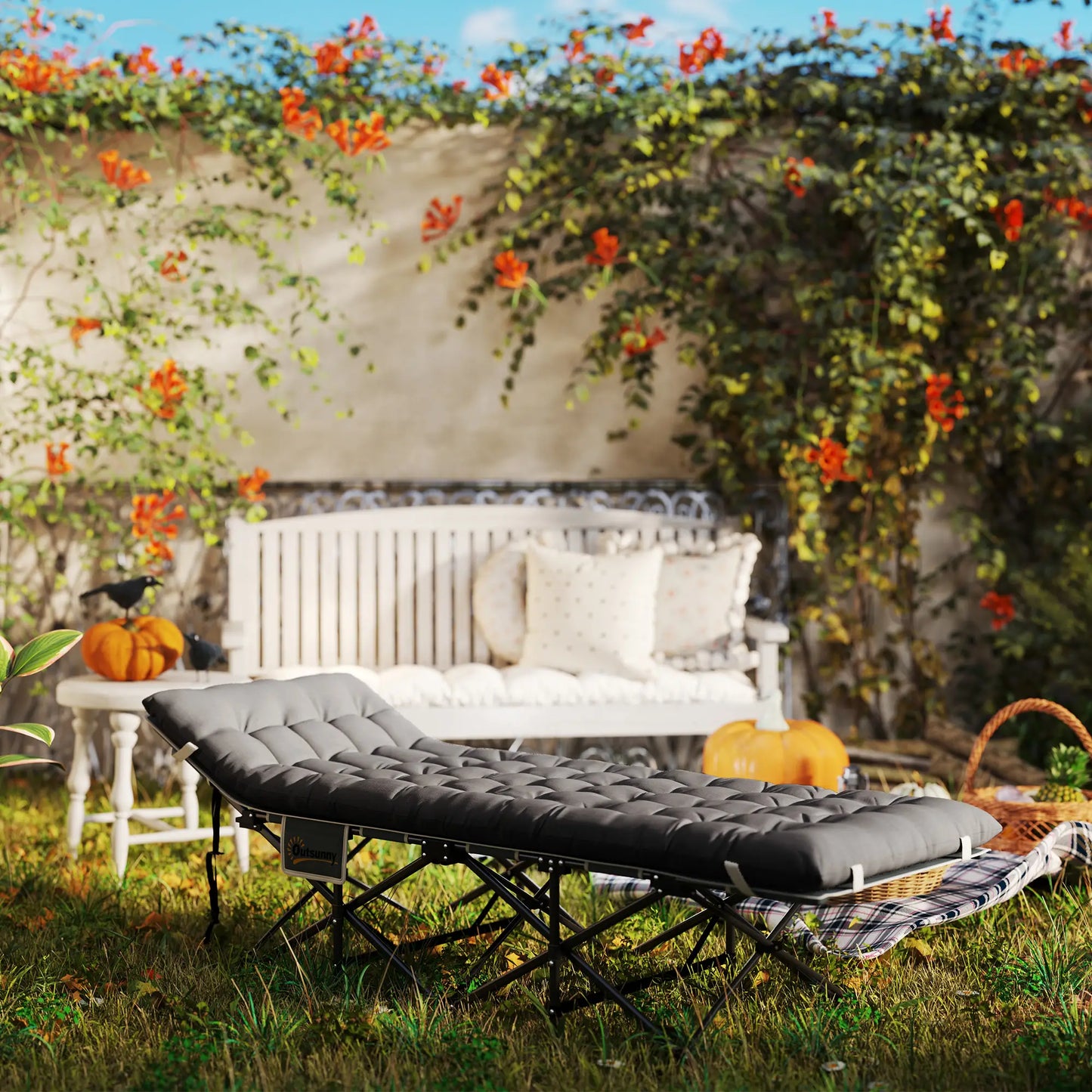 26.8" Wide Folding Bed, Camping Cot with Mattress, Carry Bag, 330 LBS, Dark Grey Camping Cots at Gallery Canada