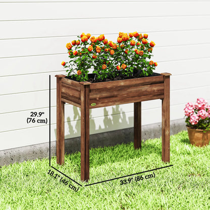 34" x 18" x 30" Wooden Raised Garden Bed Planter, Elevated With Legs, Carbonized