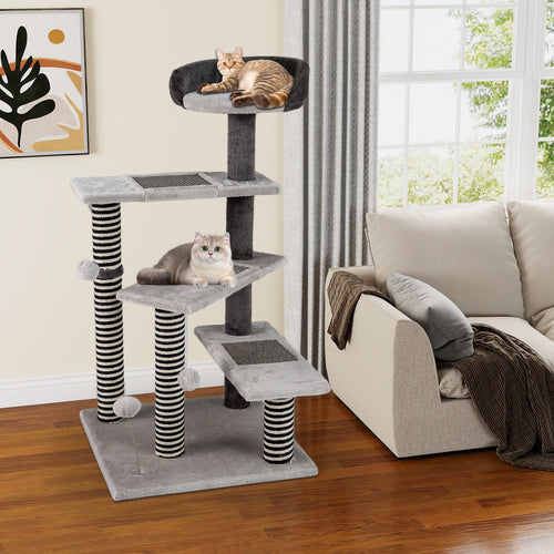 93 CM Tall Cat Tree Kitten Tower with Sisal and Jute Scratching Posts, Gray