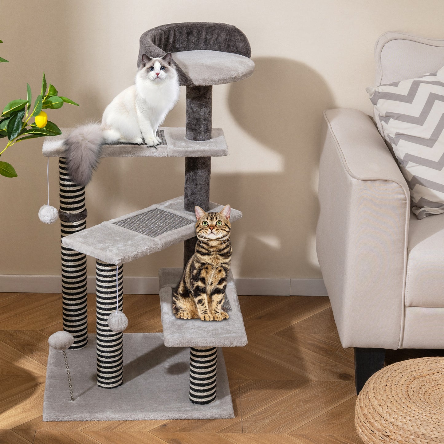93 CM Tall Cat Tree Kitten Tower with Sisal and Jute Scratching Posts, Gray Cat Trees Condos & Scratchers at Gallery Canada