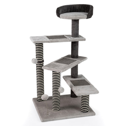 93 CM Tall Cat Tree Kitten Tower with Sisal and Jute Scratching Posts, Gray