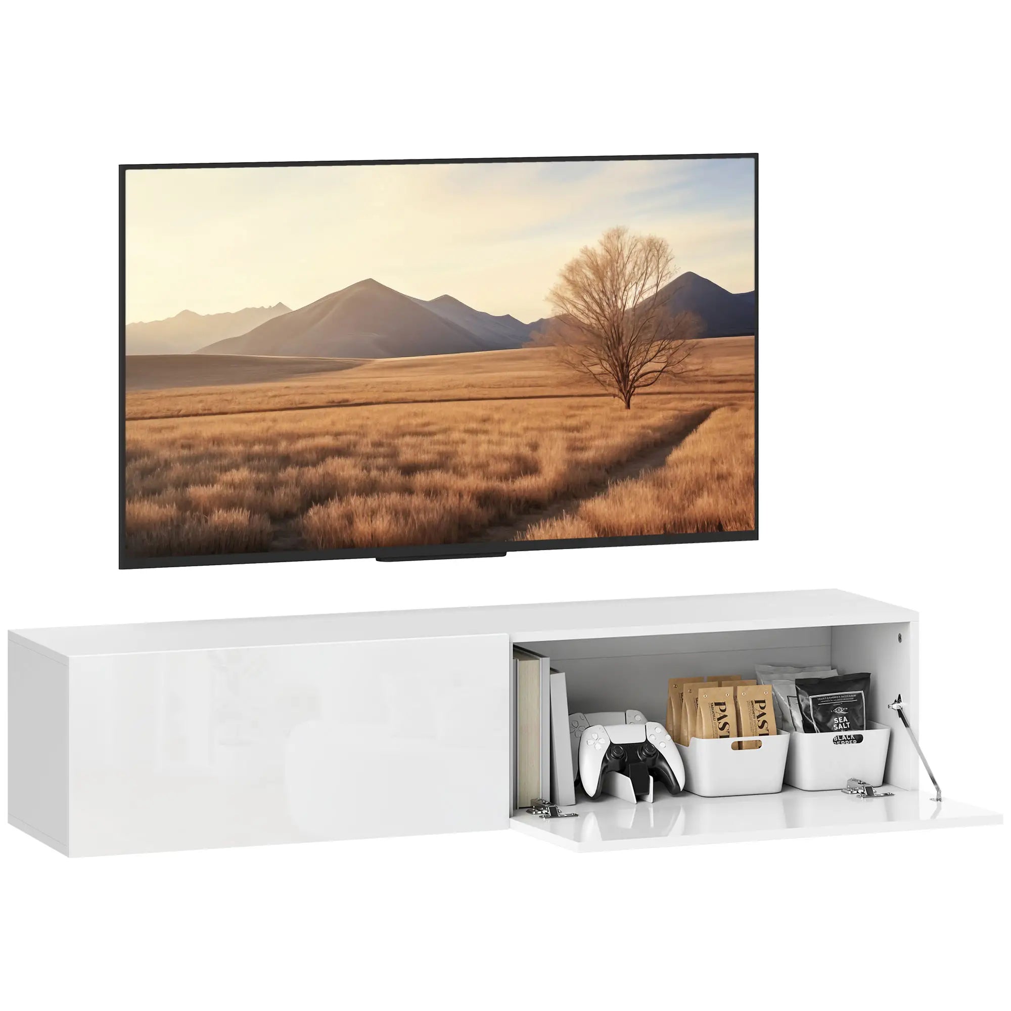 Floating TV Stand, Storage Cupboards for 45, 55, 65in TVs, Wall Mounted, White TV Stands at Gallery Canada