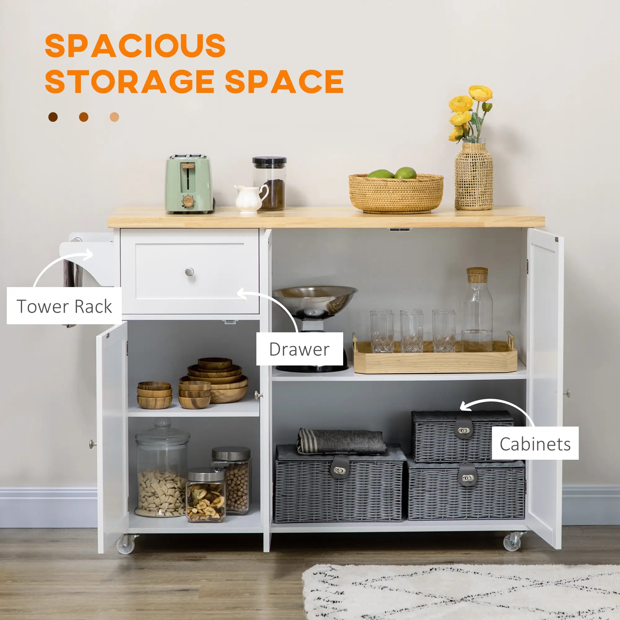 Rolling Kitchen Island with Storage, Drawer, Cabinets, Towel Rack Kitchen Islands & Kitchen Carts at Gallery Canada