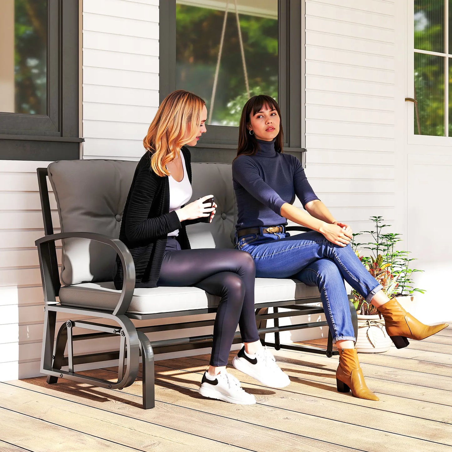 2-Person Outdoor Glider Chair, Steel Frame, Cushions, Grey Outdoor Gliders at Gallery Canada