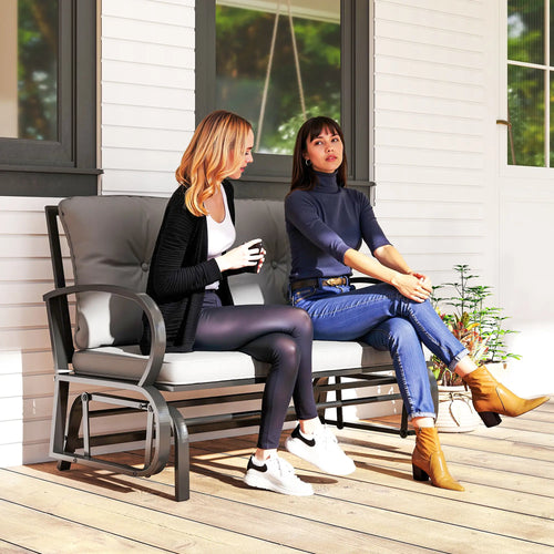 2-Person Outdoor Glider Chair, Steel Frame, Cushions, Grey