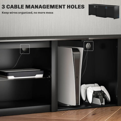 TV Stand With LED Lights, Adjustable Glass Shelves, For 65 Inch TVs, Black TV Stands at Gallery Canada