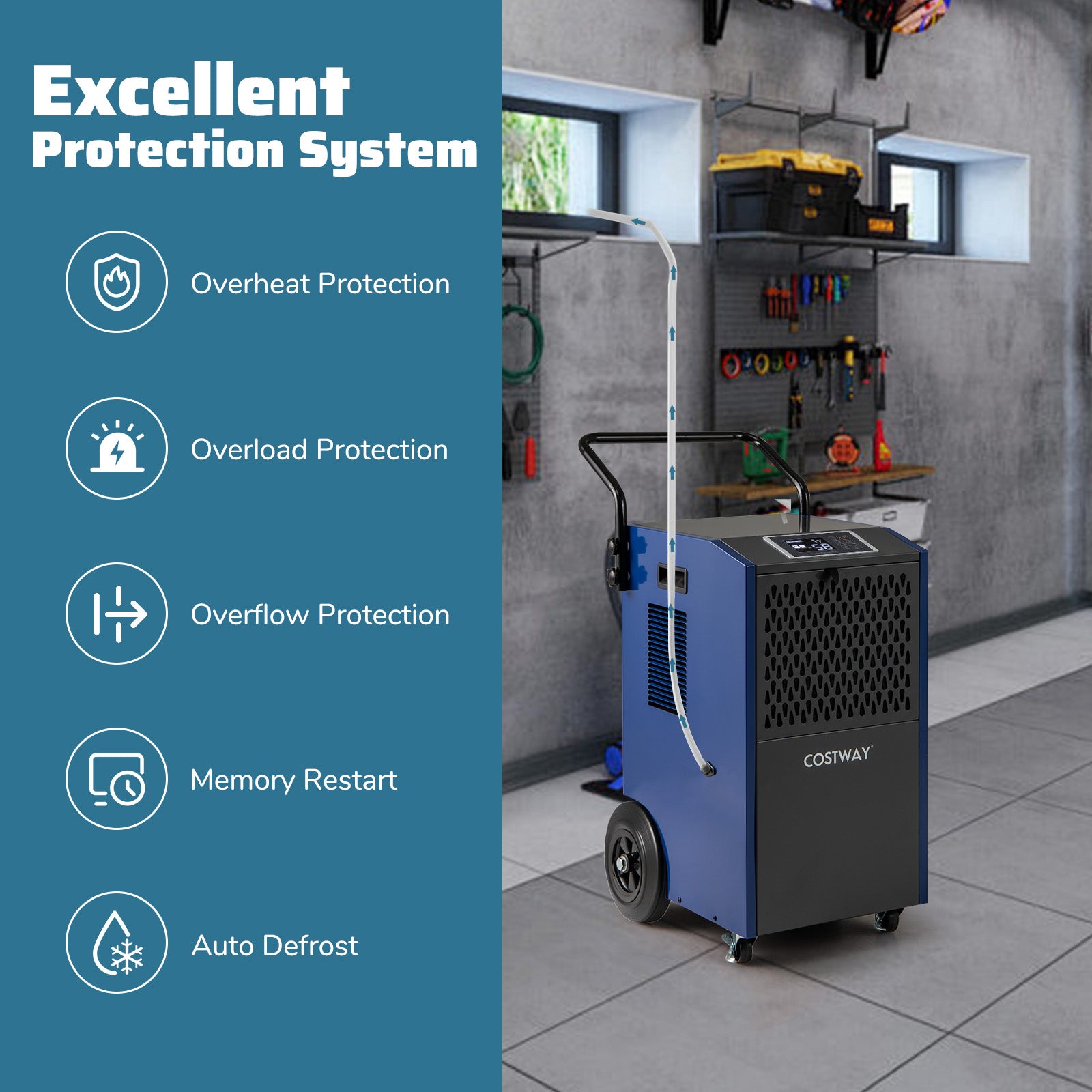 154 Pints Commercial Dehumidifier with Pump and Drain Hoses, Blue Dehumidifiers at Gallery Canada