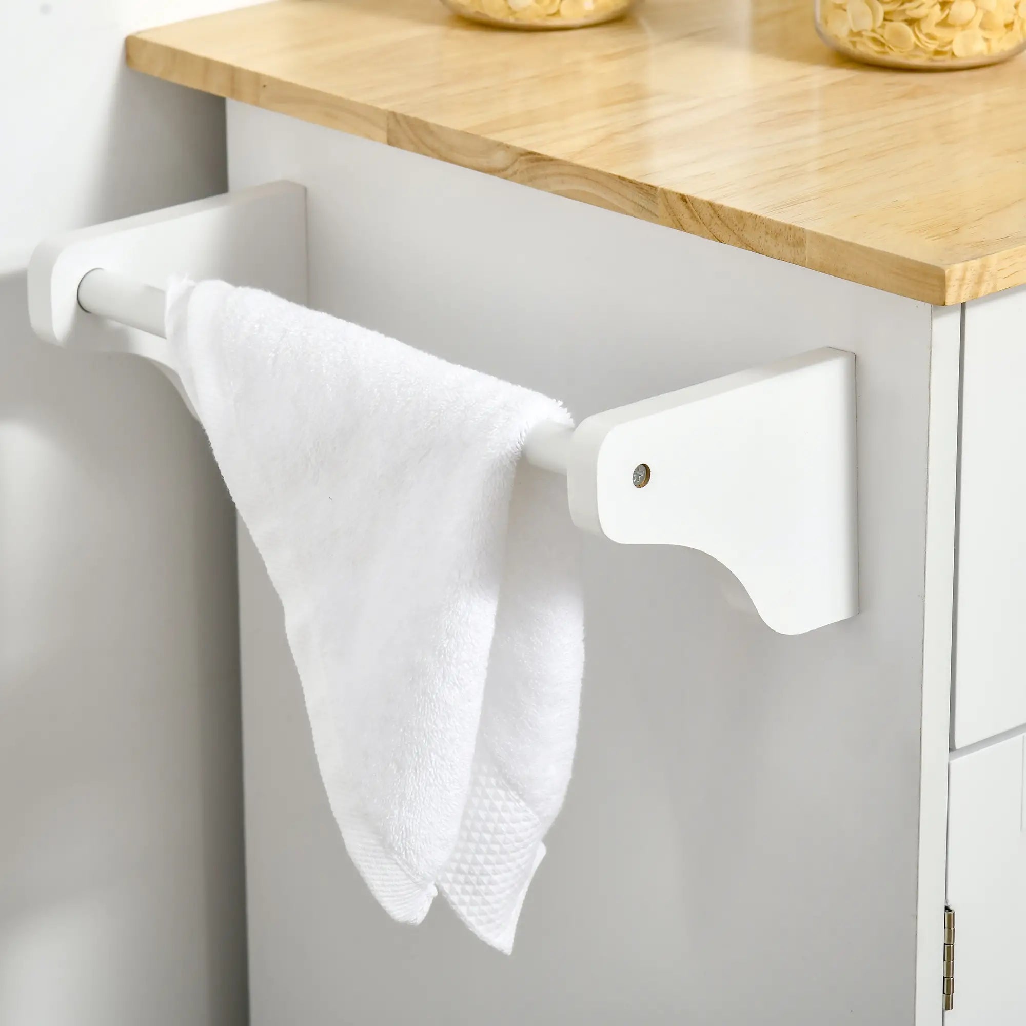 Rolling Kitchen Island with Drawers, Rubber Wood Top, Cabinet, White Kitchen Islands & Kitchen Carts at Gallery Canada