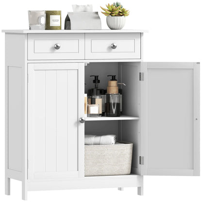 Freestanding Bathroom Cabinet, 2 Door, 2 Drawers, Adjustable Shelf, White Bathroom Cabinets at Gallery Canada