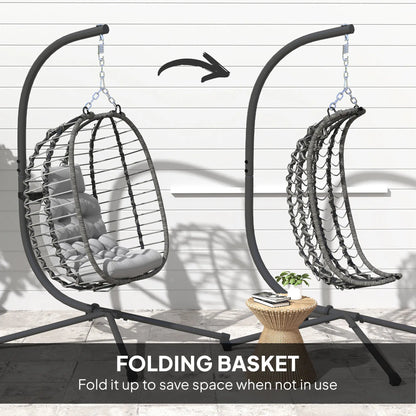 Hanging Egg Chair With Stand, Foldable Wicker Rattan Swing Chair, Light Grey Patio Chairs at Gallery Canada
