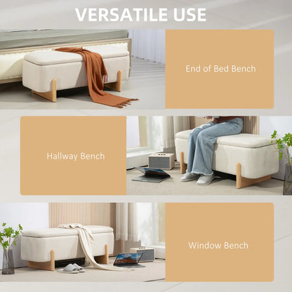 Linen-Look Storage Ottoman Bench, Cream White, Cream White Storage Ottomans & Benches at Gallery Canada