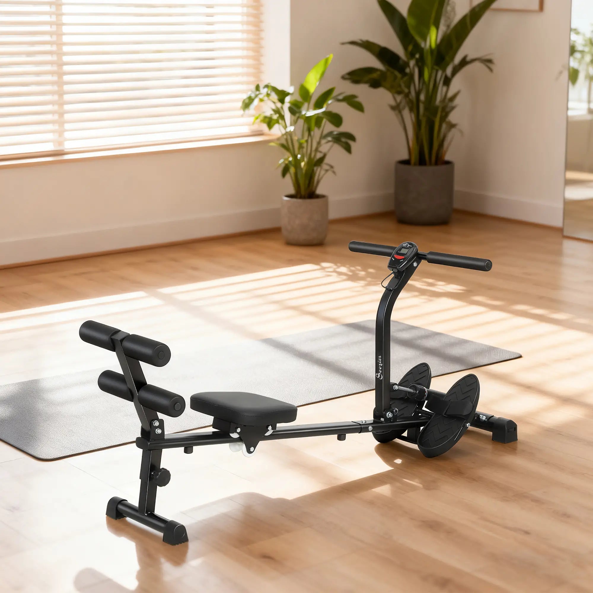 Hydraulic Rowing Machine with LCD Monitor, Sit-Up Function for Home Gym, Black Aerobic Equipment at Gallery Canada