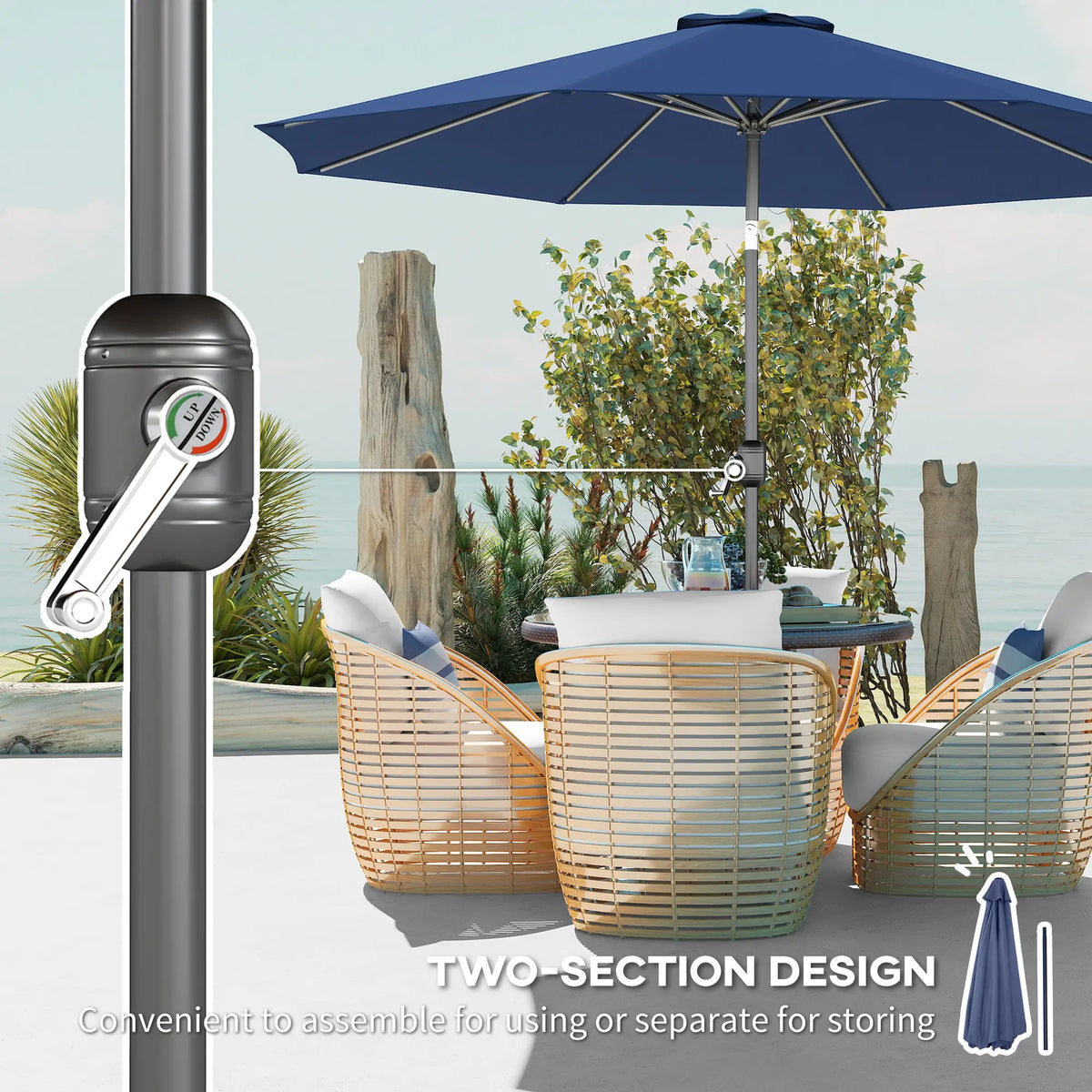 10' X 8' Round Market Umbrella, Blue