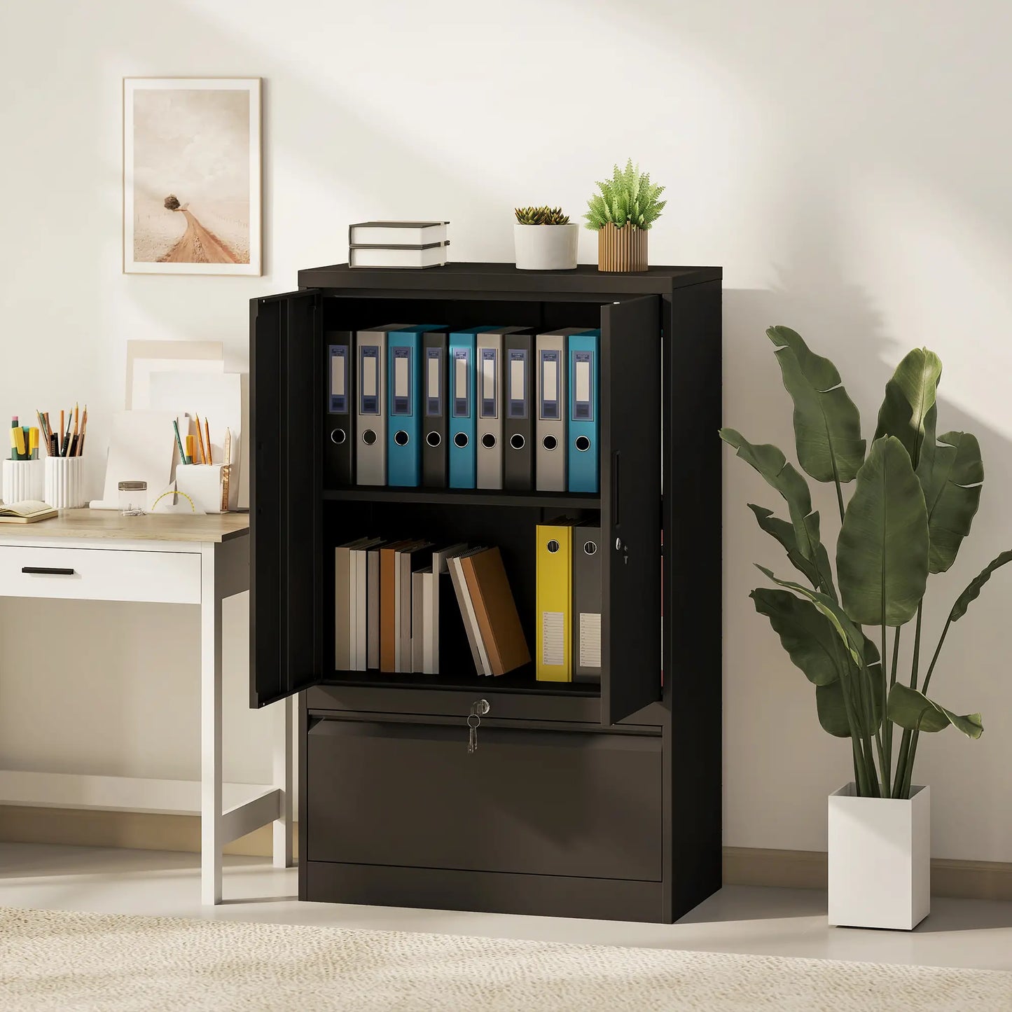 Lateral Filing Cabinet, Metal Storage Cabinet, Black Office Cabinets & Cupboards at Gallery Canada