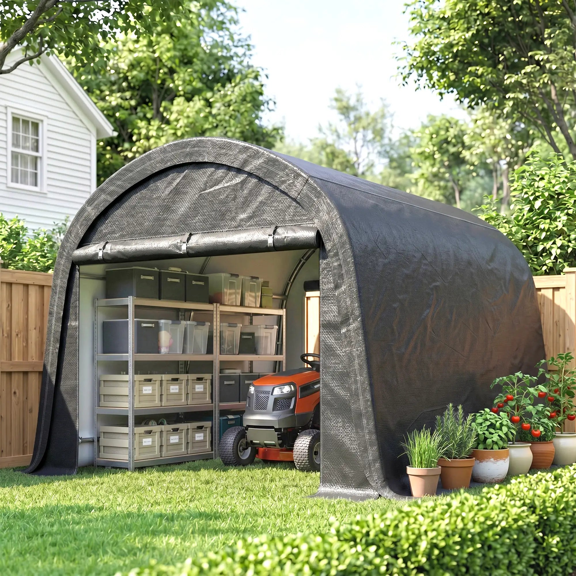 10' x 10' Outdoor Storage Tent, Heavy Duty Waterproof Shed for Bike, Motorcycle, Garden Tools Sheds at Gallery Canada
