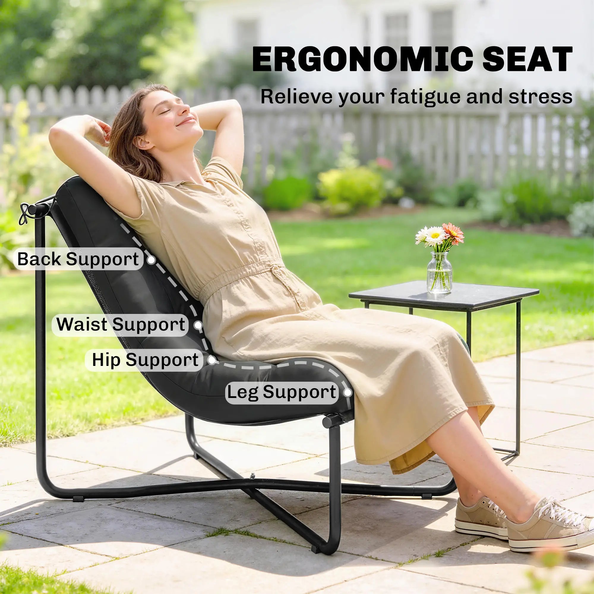 Outdoor Patio Chair, Comfy Sling Lounge With Cushion, Steel Frame, Dark Grey Patio Chairs at Gallery Canada