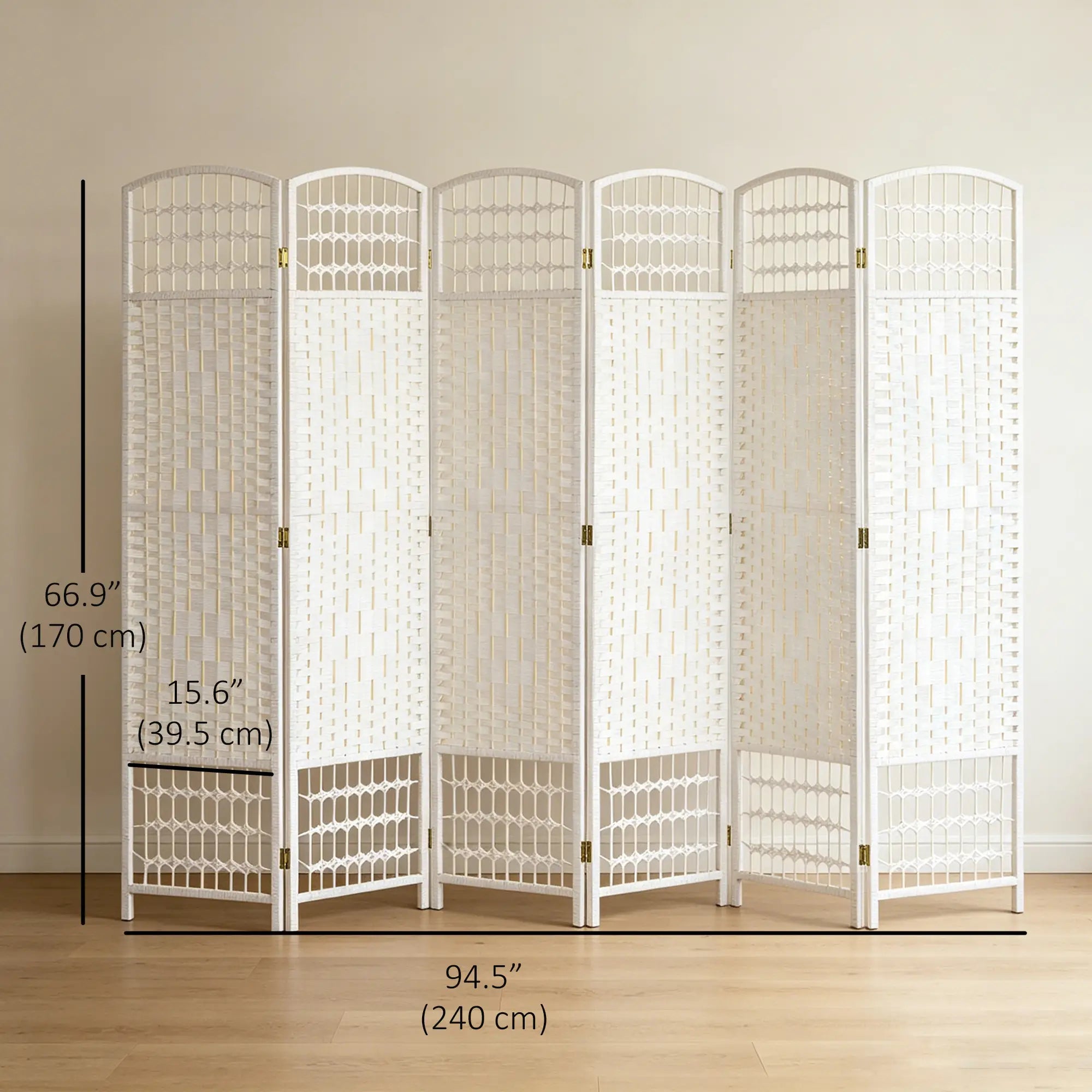 6 Panel Folding Room Divider, Portable Privacy Screen, White Room Dividers at Gallery Canada