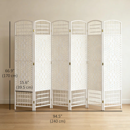 6 Panel Folding Room Divider, Portable Privacy Screen, White Room Dividers at Gallery Canada