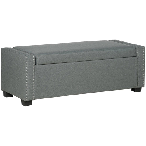 Upholstered Flip Top Storage Bench, Ottoman, Light Grey