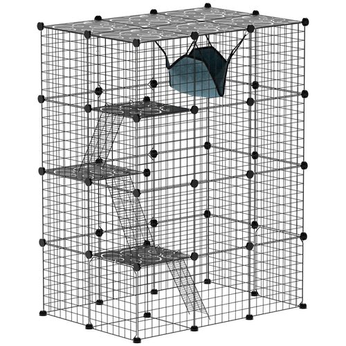 4-Tier Large Cat Cage with Hammock, Platforms, Ramps, Black