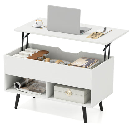 31.5 Inch Lift-Top Coffee Table, Hidden Storage, 2 Shelves, White Living Room at Gallery Canada