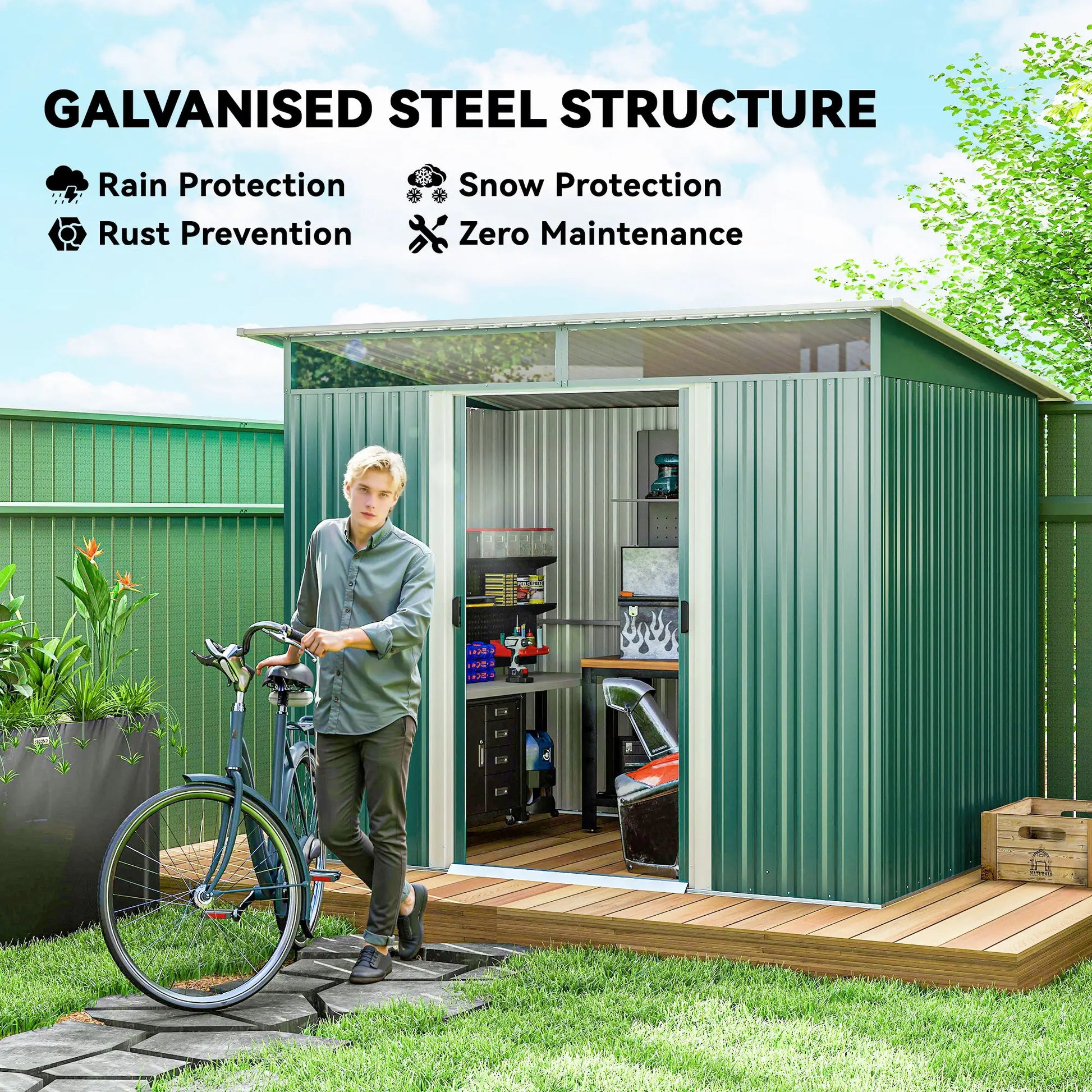 6' x 8.5' Metal Garden Shed, Outdoor Tool Storage, Dark Green Sheds at Gallery Canada