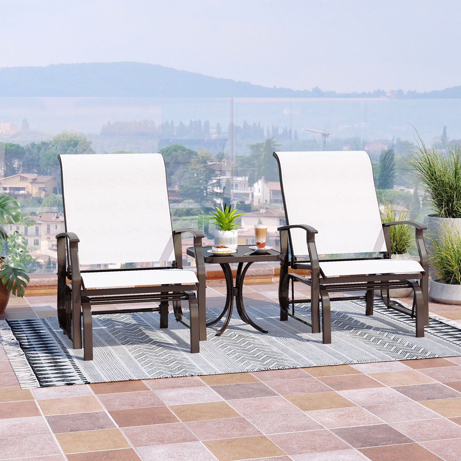 Outdoor Glider Chairs Set of 2 with Ergonomic Backrest and Seat, Beige Patio Rocking Chairs & Gliders at Gallery Canada
