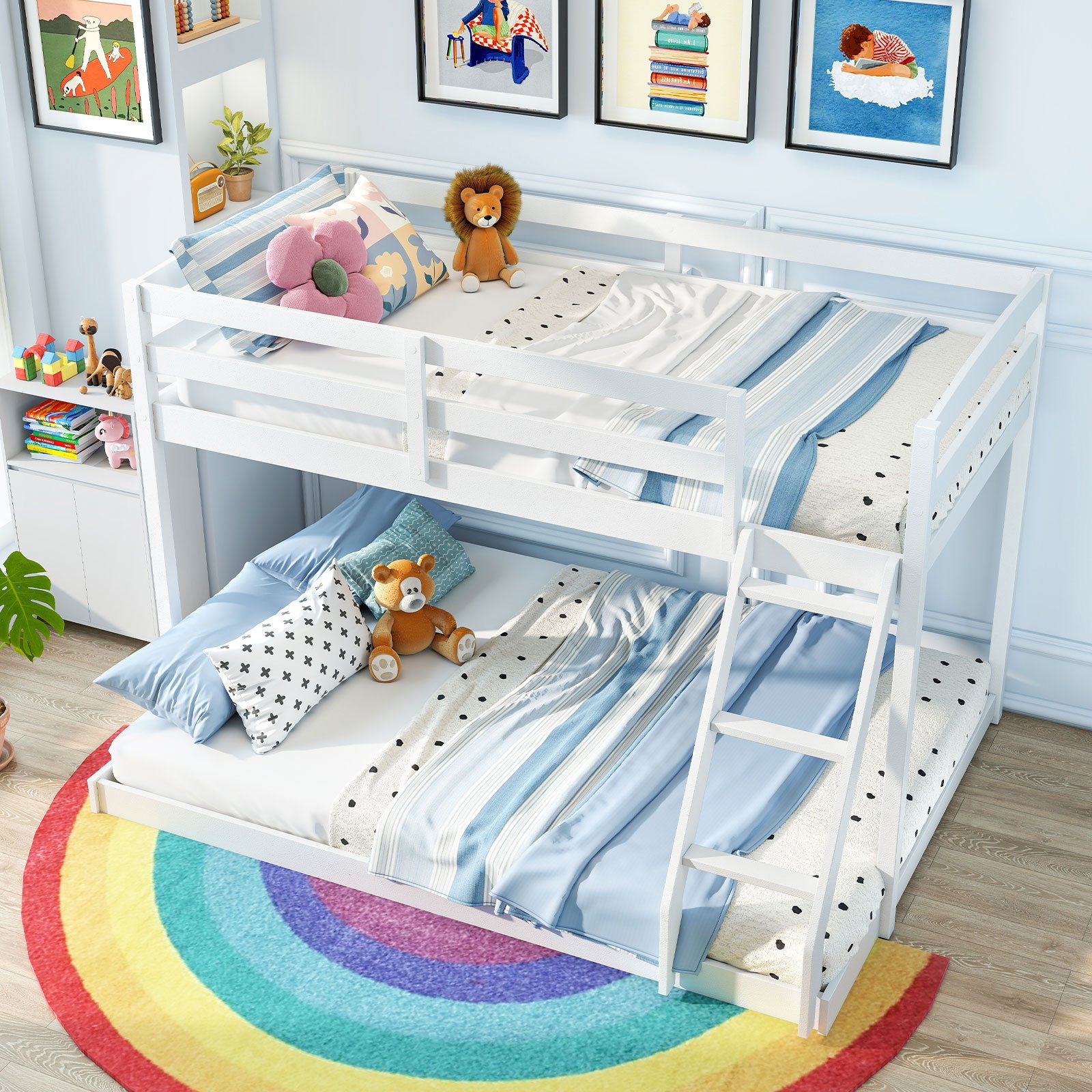 Twin Over Full Bunk Bed Low Floor Bunk Bed Frame, White Bunk Bed Frame at Gallery Canada
