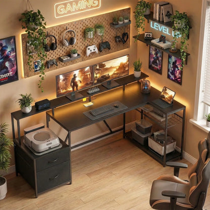 76" Gaming Desk, RGB Lights, USB Ports, Monitor Stand, Black Gaming Desks at Gallery Canada