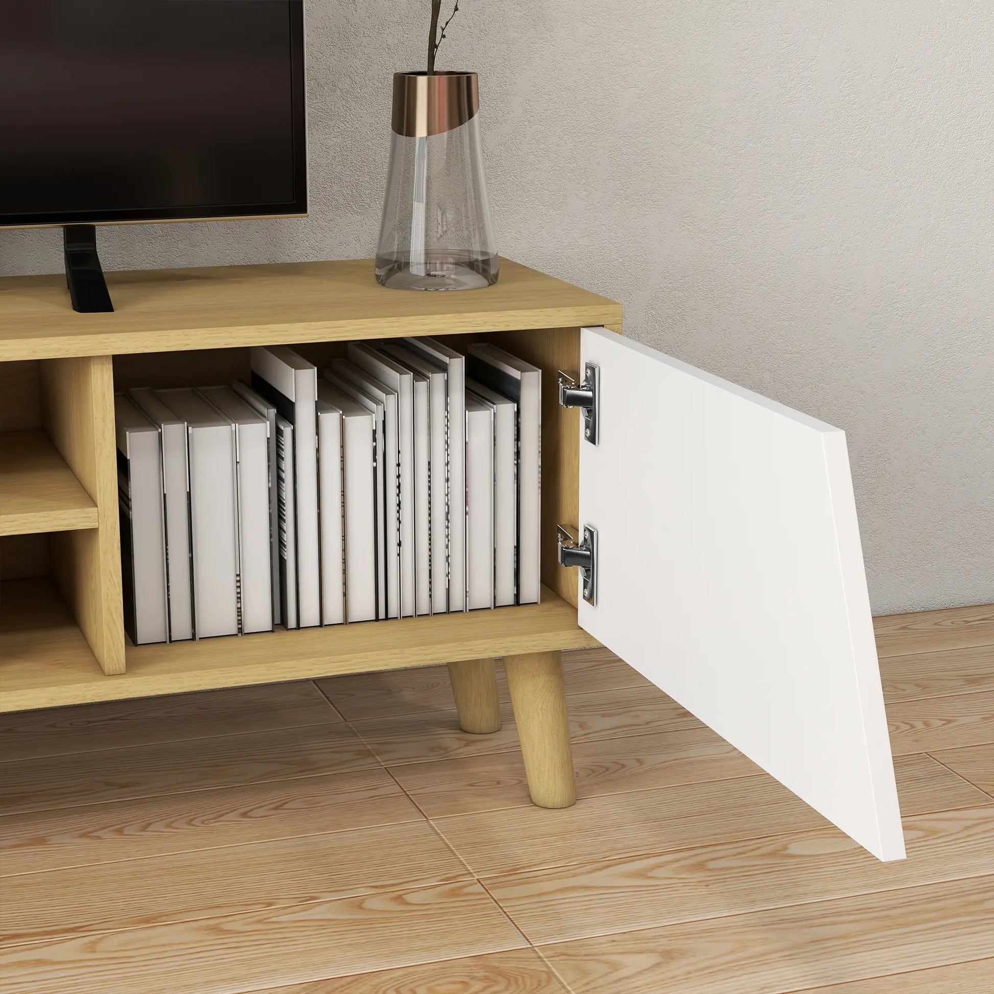 TV Stand for 65 Inch TV, Entertainment Center, Oak White, White TV Stands at Gallery Canada