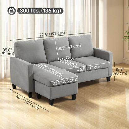 L-Shape Sectional Sofa with Ottoman, Modern Living Room Couch, Light Grey