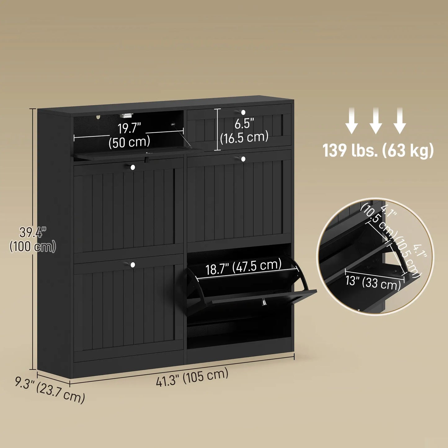 Shoe Cabinet With 2 Large Flip Drawers, Farmhouse Narrow, Black Shoe Storage Cabinets & Racks at Gallery Canada