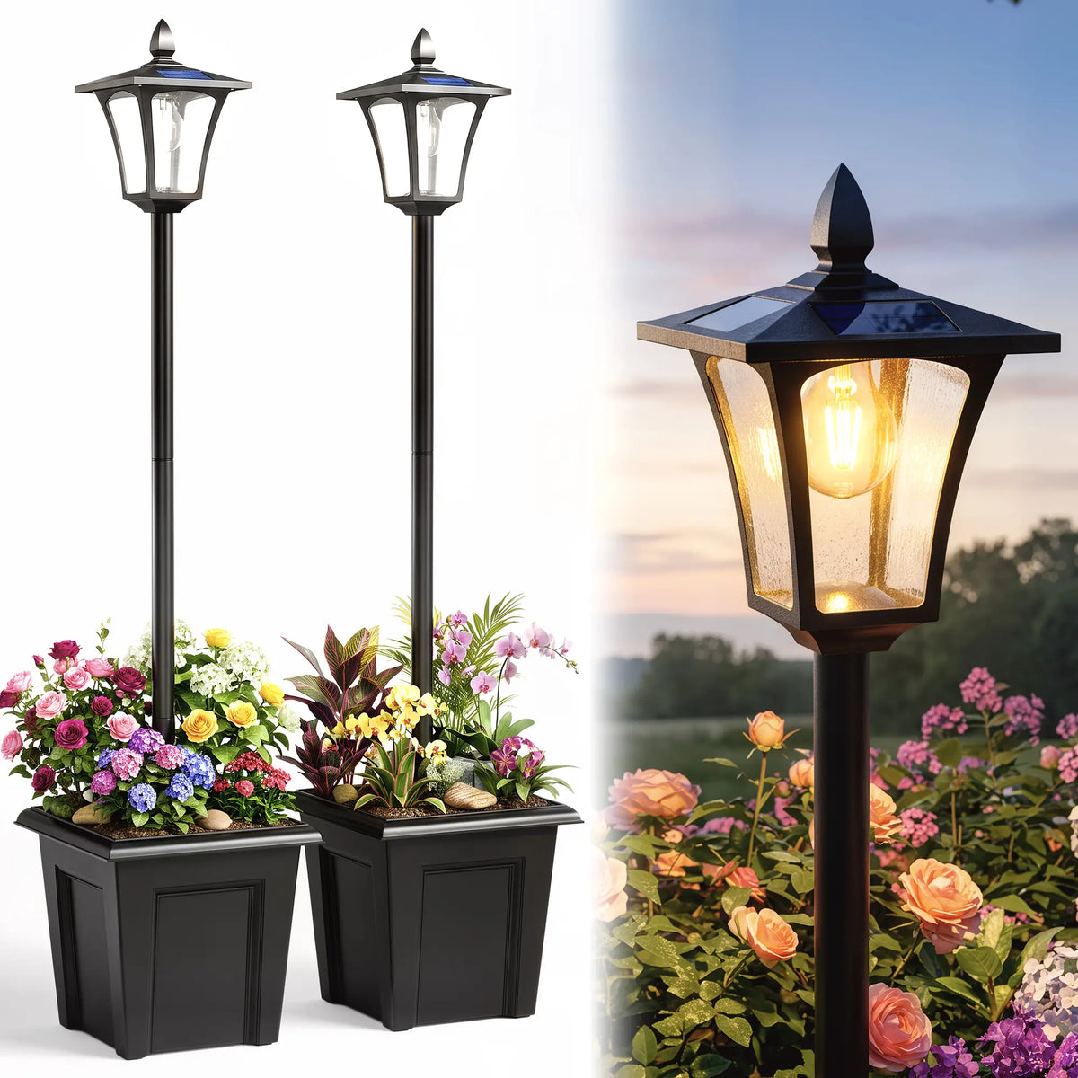 63" Solar Lamp Post Lights 2 Pack, Waterproof LED, Black Solar Post Lamps at Gallery Canada