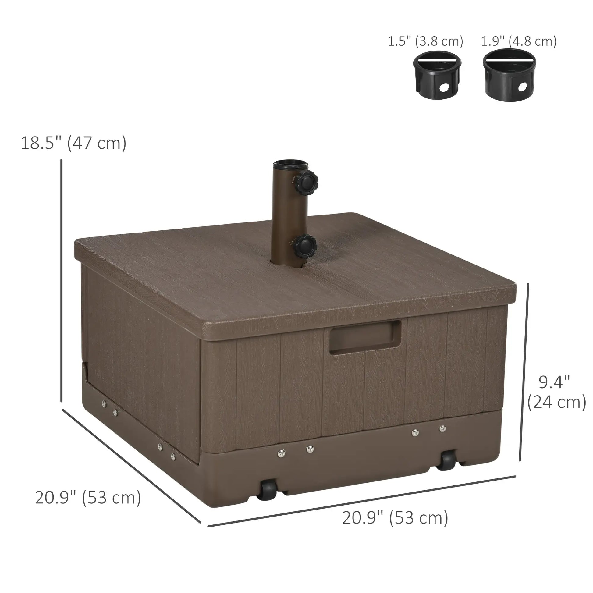 3-in-1 Outdoor Umbrella Base with Wheels, Side Table, Planter Box, 175lbs, Brown Umbrella Bases at Gallery Canada
