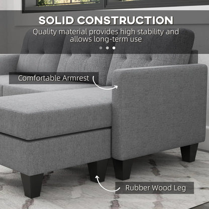 L-Shaped Sofa, 3 Seater with Ottoman, Thick Padded Cushion, Light Grey 3-Seater Sofas at Gallery Canada