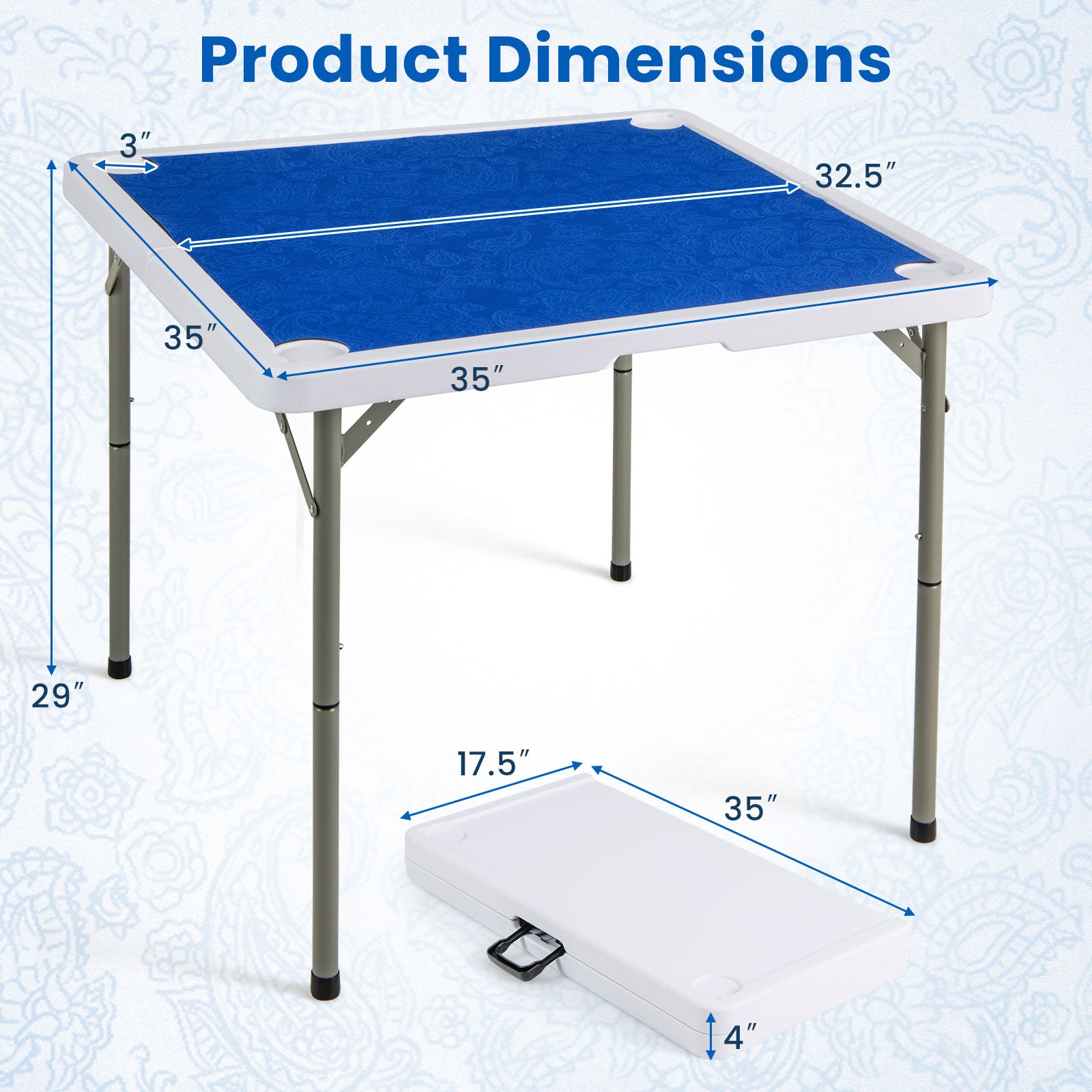 35 Inch 4 Player Game Card Folding Mahjong Table with Cup Holders, Navy Game Room at Gallery Canada