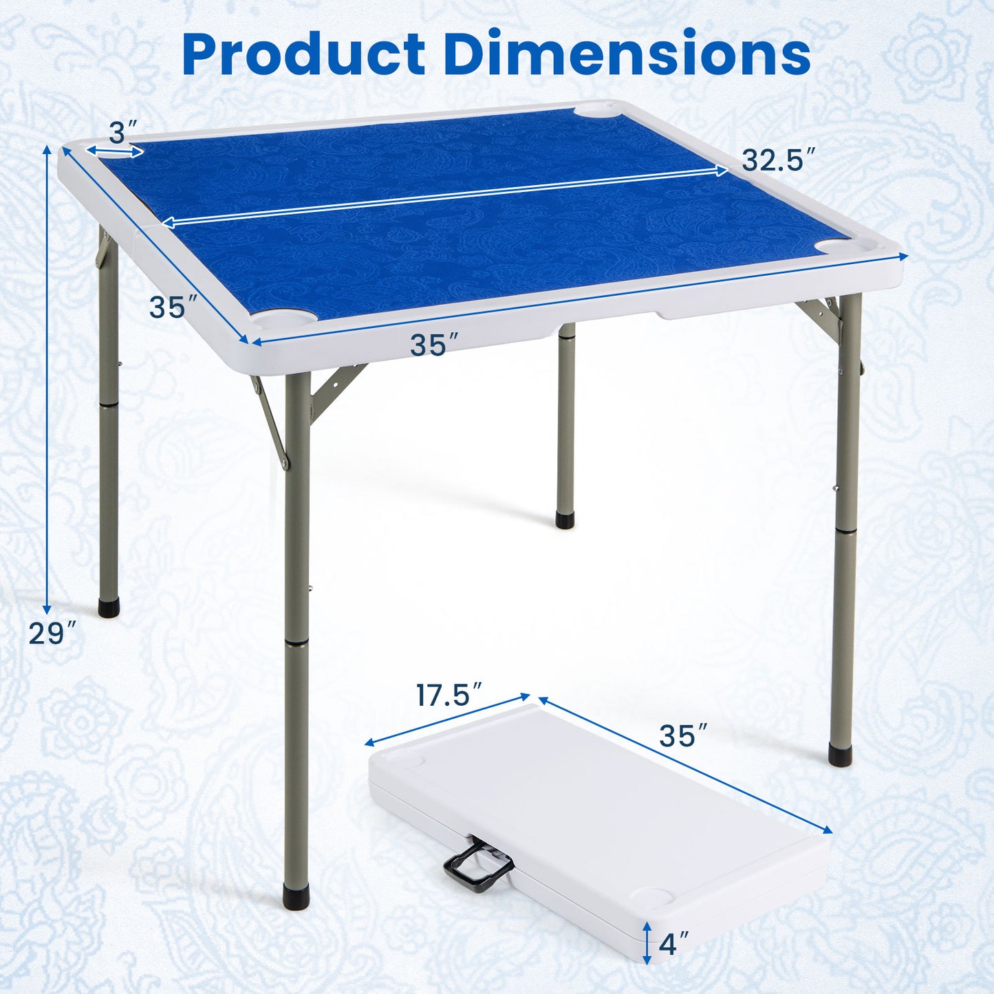 35 Inch 4 Player Game Card Folding Mahjong Table with Cup Holders, Navy Game Room at Gallery Canada