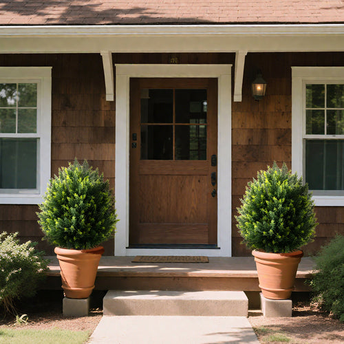 24 Inches Artificial Cypress Topiary Ball Tree Set with Ground Spike, Green