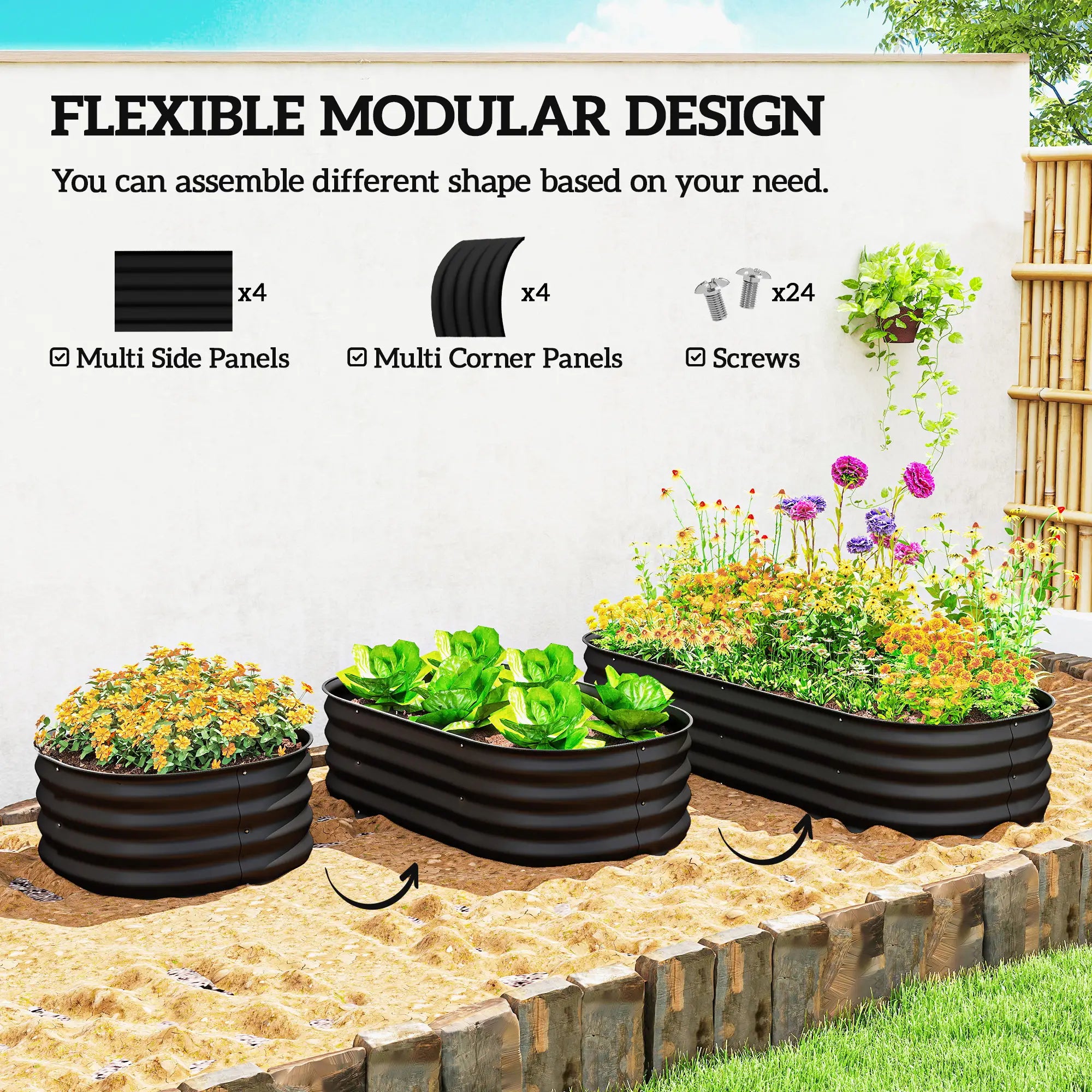 4.9 x 2 x 1ft Galvanized Raised Garden Bed Kit, Metal Planter Box, Black Galvanized Planter Boxes at Gallery Canada