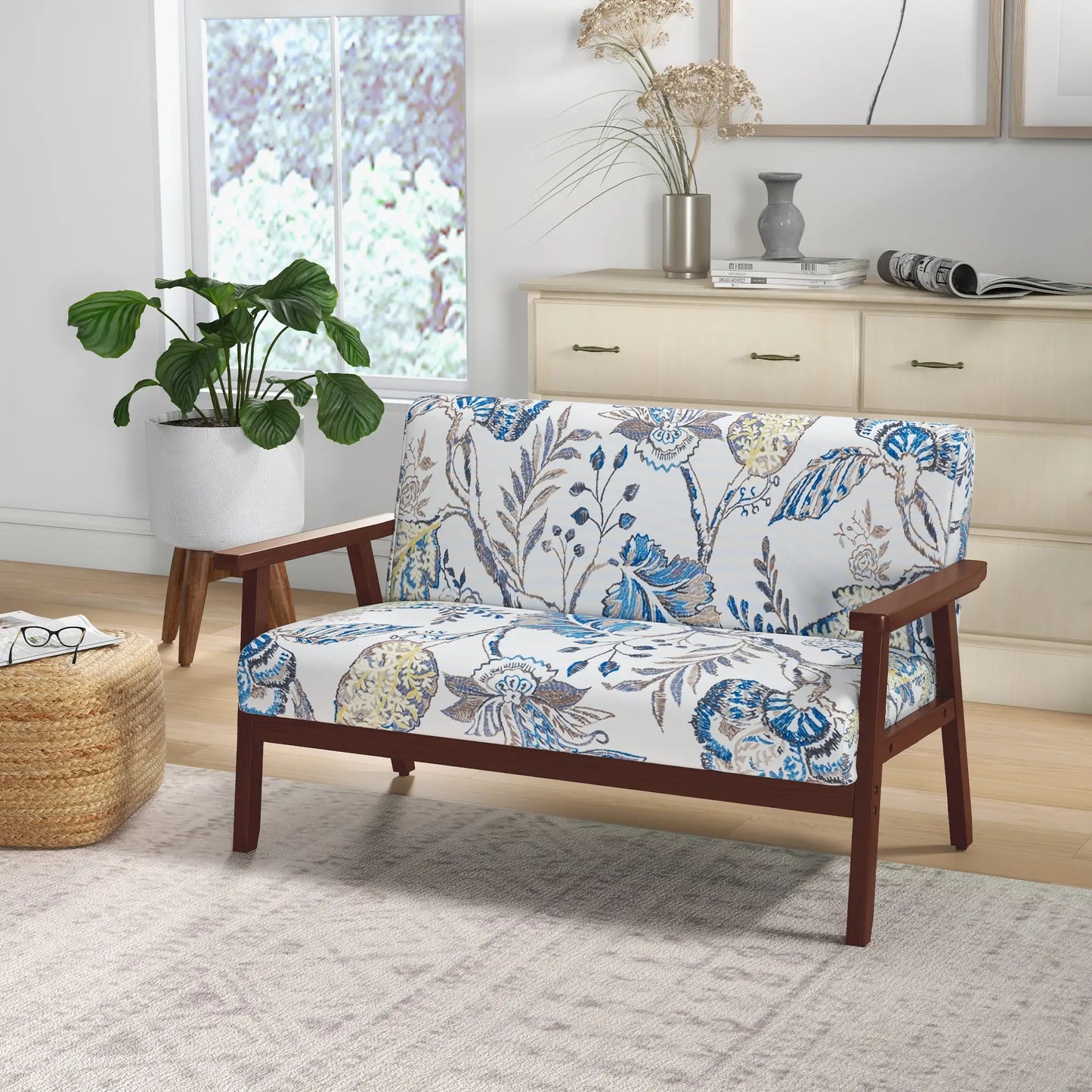 Compact Loveseat Sofa, Linen Fabric, Rubber Wood Legs, Multicolour 2-Seater Sofas at Gallery Canada