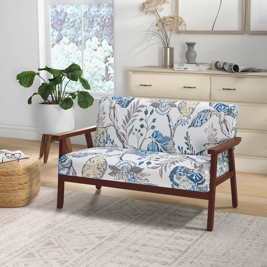 Compact Loveseat Sofa, Linen Fabric, Rubber Wood Legs, Multicolour 2-Seater Sofas Multicolour, Coffee at Gallery Canada