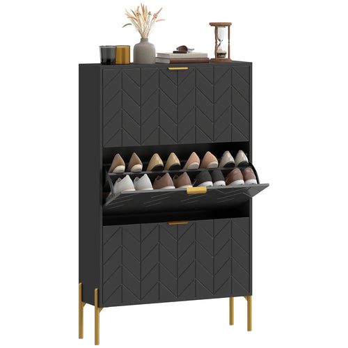 Shoe Cabinet, 3 Flip Drawers, Adjustable Shelves, Black