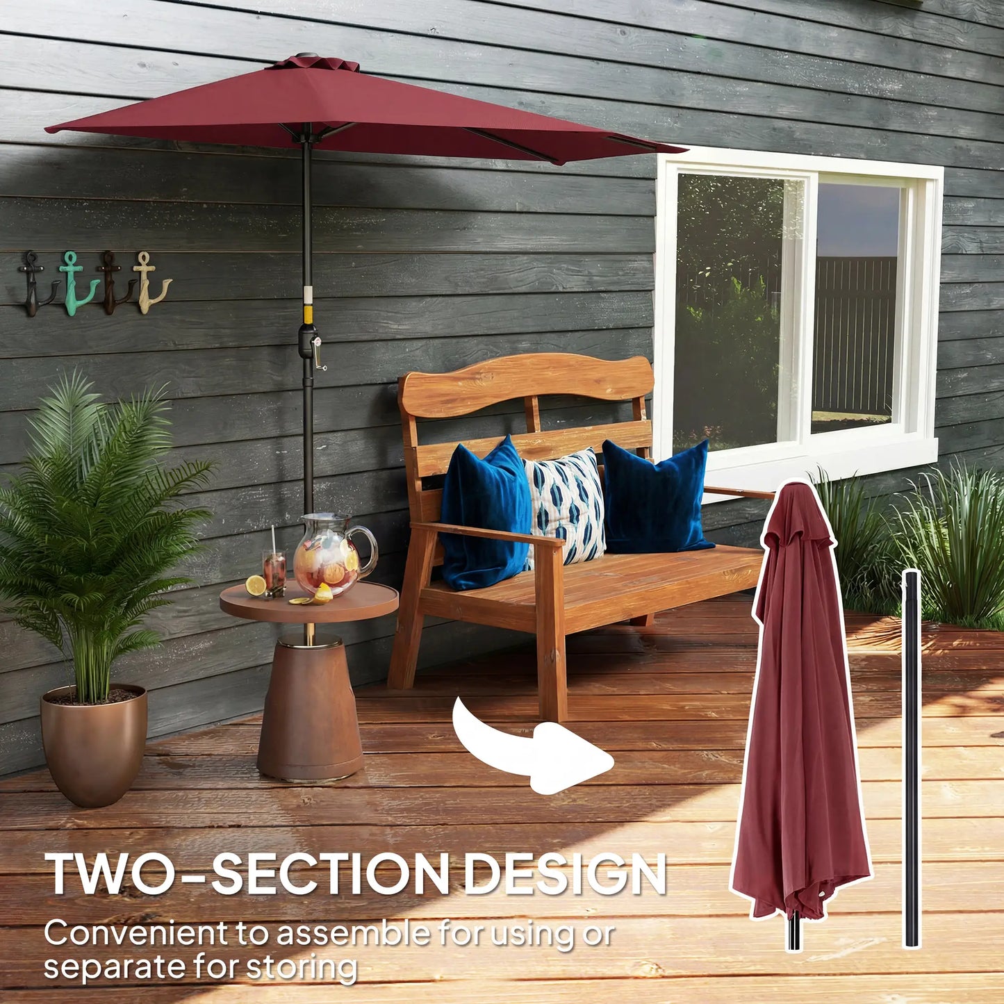 9ft Half Round Patio Umbrella, 5 Ribs, Sun Shade, Wine Red Half Round Umbrellas at Gallery Canada